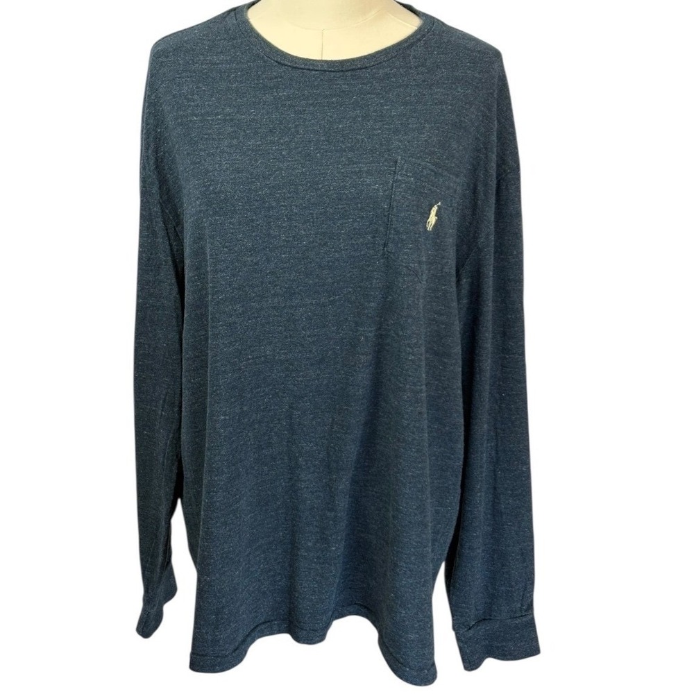 Polo Ralph Lauren 100% Cotton Navy Blue Long Sleeve Tee w/Pocket & Logo (Size L)